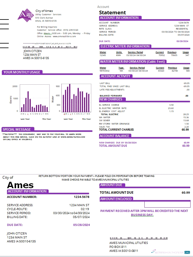 download download USA Iowa City of Ames utility bill scr